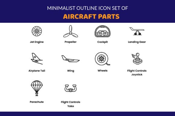 Aircraft Parts Minimalist Outline Icons: A Modern Design Solution for Aviation Enthusiasts and Professionals