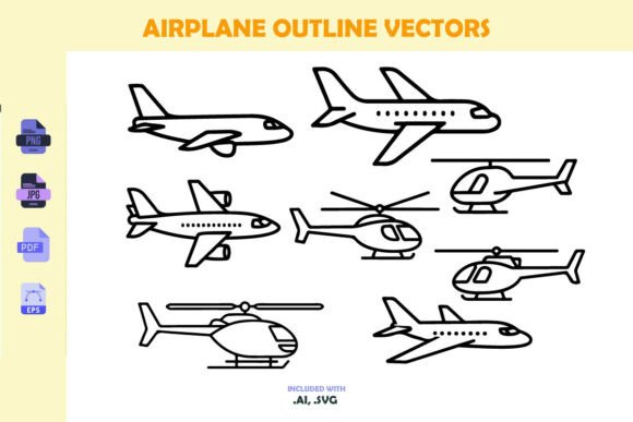 Airplane and Helicopter Outline Vector Icon Set: A Practical Design Tool for Travel and Aviation Projects