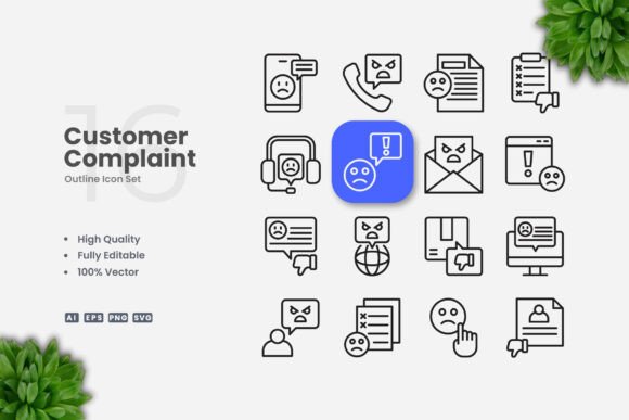 Customer Complaint Outline Icons for Streamlined Communication and Design