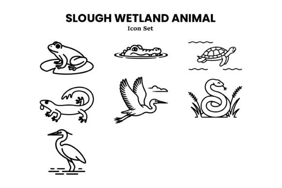 Slough Wetland Animal Icon Set – Minimal Line Art Collection